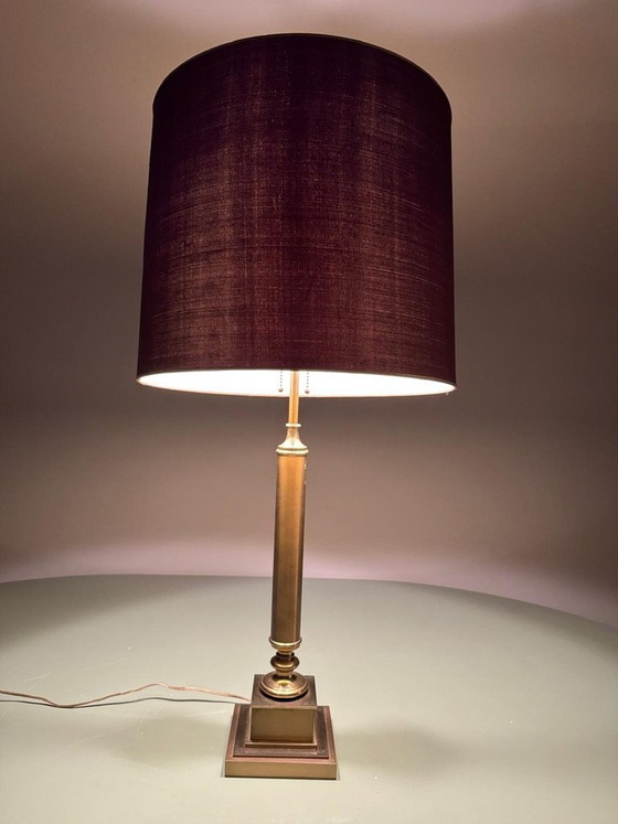 Hollywood Regency Solid Brass Column Table Lamp, Attributed to Maison Jansen. France, 1970s. Ref.: TL 302 (photo 9 of 14)