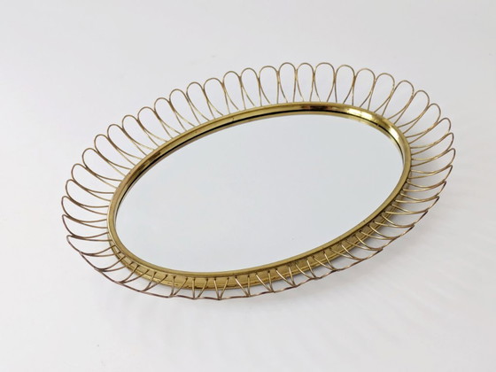 Image 1 of Midcentury Brass Oval Mirror in the Style of Josef Frank