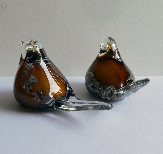 Image 1 of 2 vogels, Murano glas, mussen, luchtbellen, Italië jaren 80