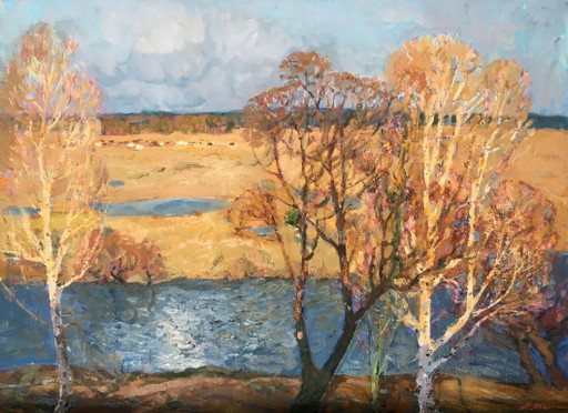 Originales Ölgemälde Naturlandschaft Fluss am Abend