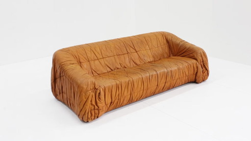 Piumino Cognac-Ledersofa von Jonathan De Pas, 1970er Jahre
