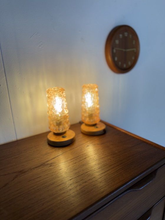 Image 1 of 2x bubble glass bedside lamp, Helena Tynell, Glashütte Limburg '60