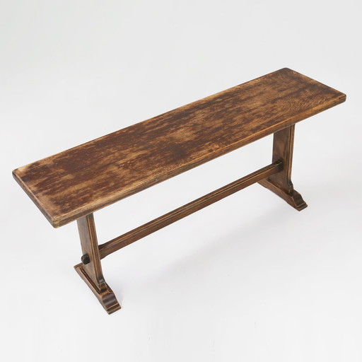 French Rustic Brown Lacquered Wooden Bench, 1900s