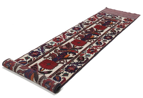 Image 1 of Afghan Kelim Deco Art Handwoven New Rug 373 x 80 cm