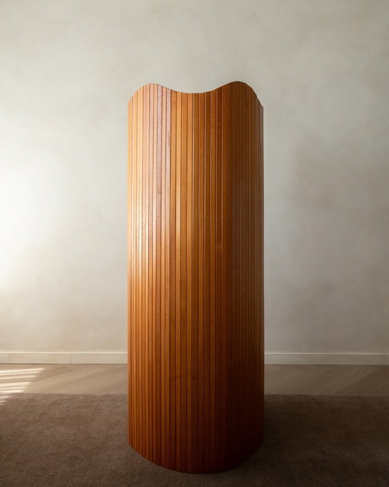 Image 1 of Vintage French Art Deco Pine Tambour Room Divider by Jomain Baumann for Baumann, 1930s