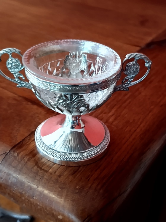 Copa antigua de plata (833) para sal/azúcar con cristal - Países Bajos, 1920 (Impecable) – Accesorios de mesa (photo 2 of 15)