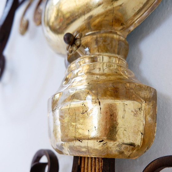 Image 1 of Aplique de hierro forjado y cristal, estilo Maison Baguès