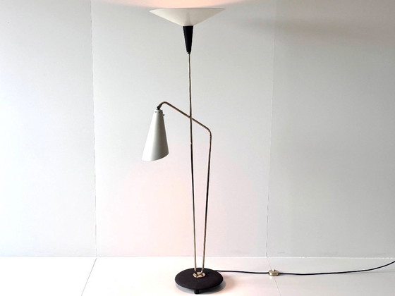 Lampada da terra vintage con uplighter e lampada da lettura, Ottone / Nero, Stile Mid-Century (foto 3 di 15)