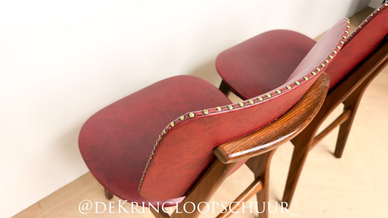2x Vintage Rood Leren Eetkamerstoelen – Wood, Leather (photo 5 of 5)