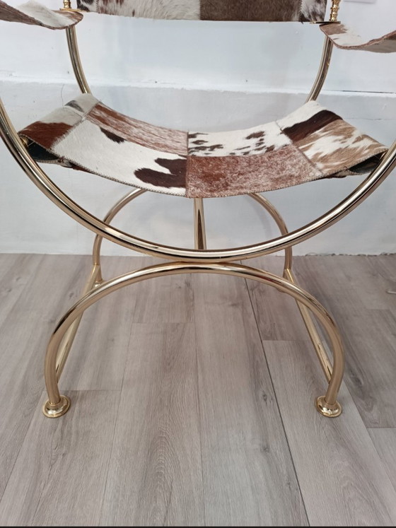 Image 1 of Leather and brass accent chair by Simon Disegno, Italy, 1970