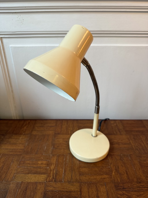 Lampada da scrivania giallo pallido degli anni '70 con stelo flessibile in metallo
