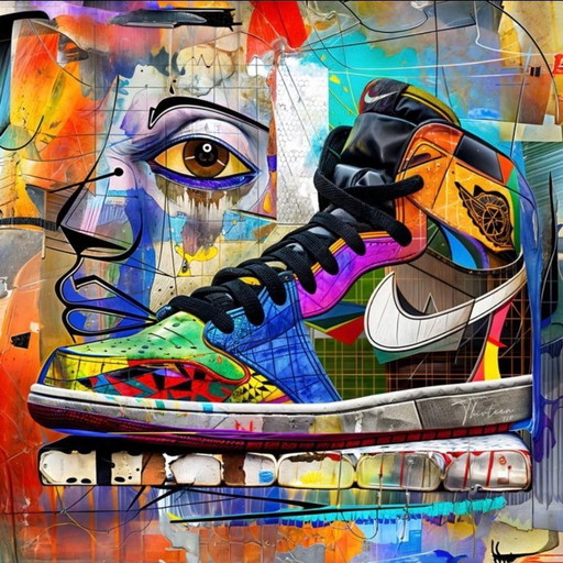 Treize : « Nike Jordan par Picasso ». Signée à la main, édition 7/10. Glicée sur toile. Cadre et système de suspension inclus.