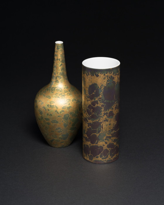 Image 1 of Vase en porcelaine peint à la main Hans Wohlrab Rosenthal H. Drexler Duo Goldfeuer
