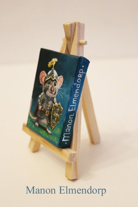 Image 1 of Unique Hand-Painted Little Knight Mouse Painting