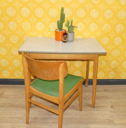 stabiler kleiner 50er Jahre Küchentisch Holz Resopal 58,5x90,5 H74 Tisch Küche vintage retro Werktisch