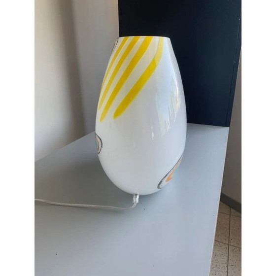 Image 1 of Milky-White Murano Glass Style Table Lamp Featuring Multicolored Reeds Vase