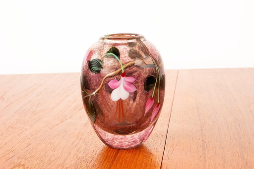 Art Nouveau style blown glass vase by Ed Aleksander for Orient & Flume 1975.