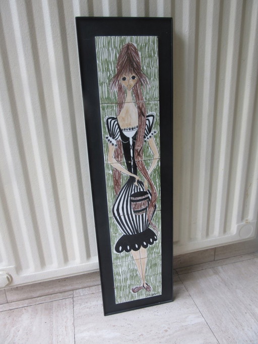 Belarti Keramikfliesen-Wandbehang, Wandkunst mit jungem Mädchenmotiv, 60er Jahre, Retro-Vintage