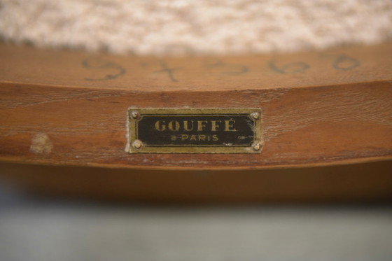 Image 1 of Modernistische Art Deco fauteuil in essen en ecru bouclé stof van Pierre Gouffé, jaren 40