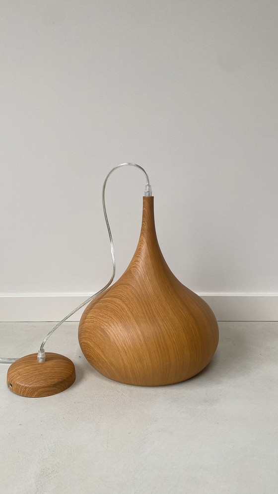 Image 1 of Lampe à suspension en métal aspect bois de teck