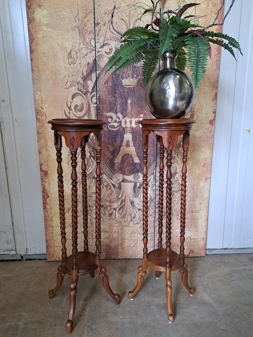 Classic Mahogany Wooden Plant Tables Side Tables, Dim. 28x28cm and 100cm High