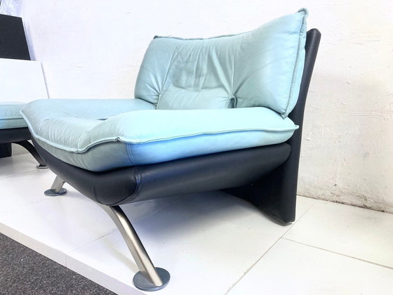 Image 1 of Postmoderne fauteuil met voetenbankje van Nicoletti Salotti jaren 80 ontwerp