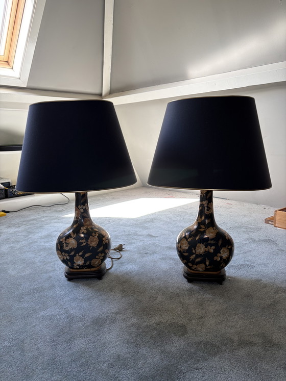 Lot de 2 Lampes Vintage Vase Or et Noir – Ceramic, Metal (photo 2 of 8)