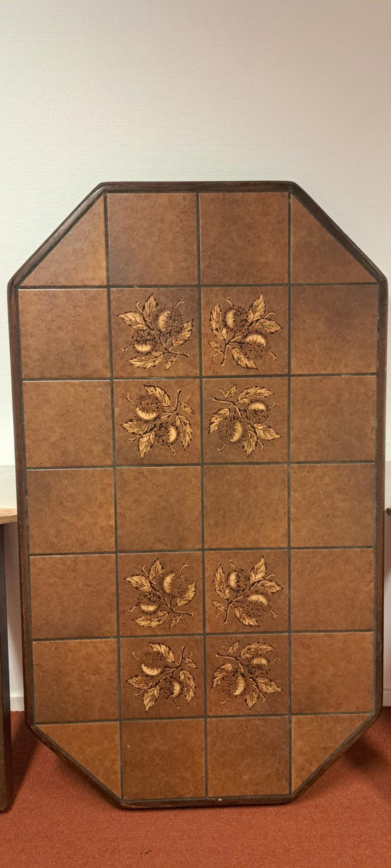 Image 1 of Dutch Wooden table with stone top | vintage tile top