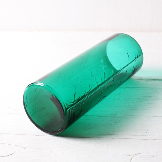 Image 1 of Green Mid-century Glass Vase Ek with Plant Pattern / Björkshults Glasbruk / Sweden / 1970s