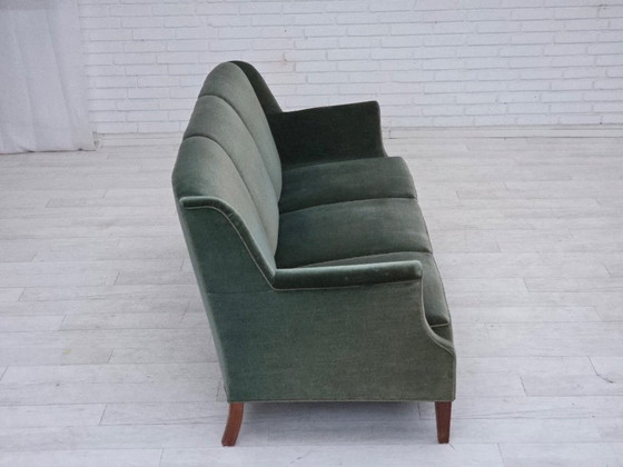 Image 1 of 1960s, Danish 3-seater sofa, original turquoise-green furniture velour.