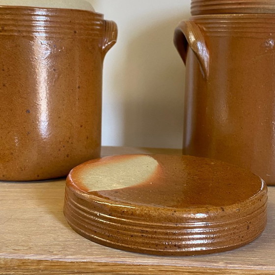 Image 1 of 2 Pots à Graisse ou Confit Grès de Bonny Émaillé Ancien avec Couvercle