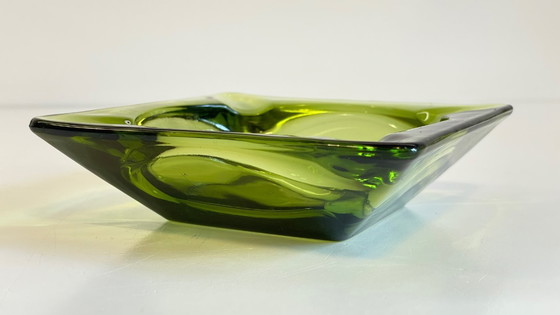 Image 1 of Geometric Glass Ashtray Vintage Green