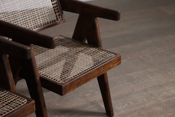 Set van 8 Pierre Jeanneret bureaustoelen van riet, India, jaren 1950. – Eetkamerstoelen, Wood (photo 11 of 20)