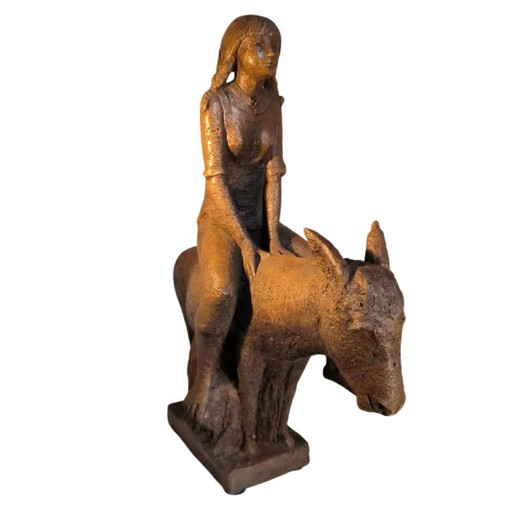 Künstler der Lütticher Schule, Junges Mädchen mit Esel, 1970, Terrakotta