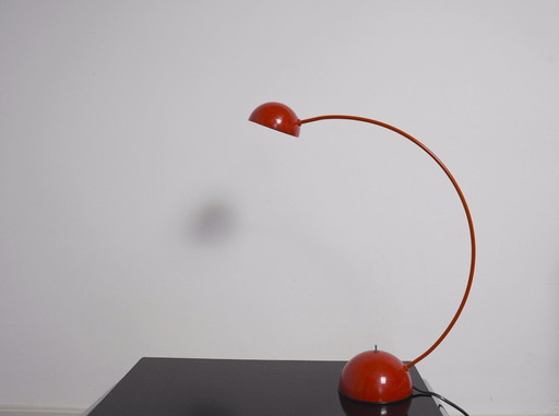 Red Italian Desk Lamp Vintage Lacri Space Age Table Lamp Curved Arched Lamp Metal Postmodern Halogen Light Made in Italy