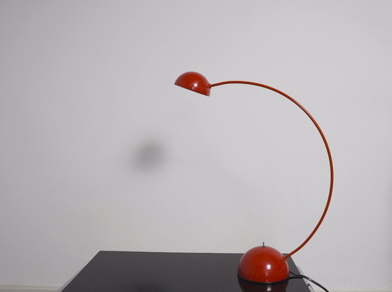 Image 1 of Red Italian Desk Lamp Vintage Lacri Space Age Table Lamp Curved Arched Lamp Metal Postmodern Halogen Light Made in Italy