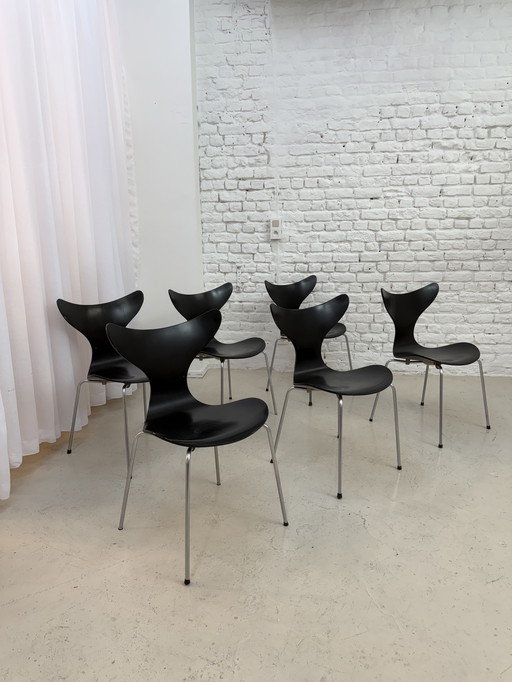 6 chaises Arne Jacobsen ´ Lily ´ model pour Fritz Hansen