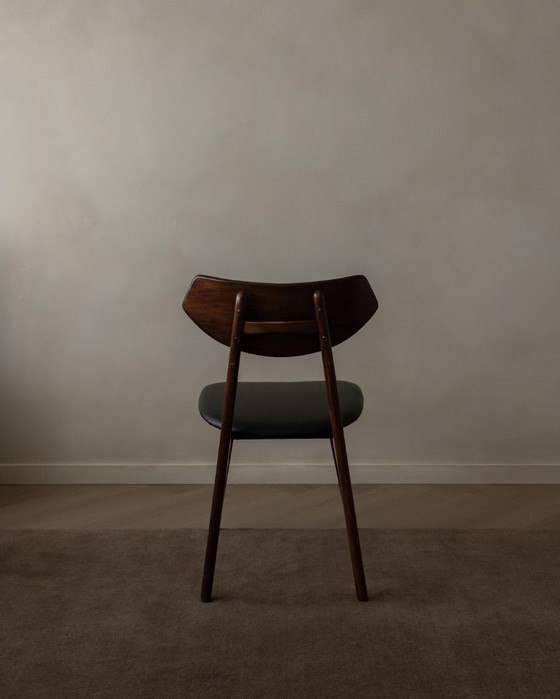 Image 1 of Vintage Dining Chairs by Louis van Teeffelen for AWA (Set of 6) | Reupholstered in Black Skai | Dutch Mid-Century | 1960s