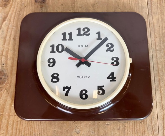 Image 1 of Vintage Brown Plastic Wall Clock from Prim, 1970s