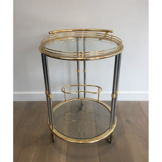 Image 1 of Vintage rolling table in gunmetal patina and gilded metal, 1970