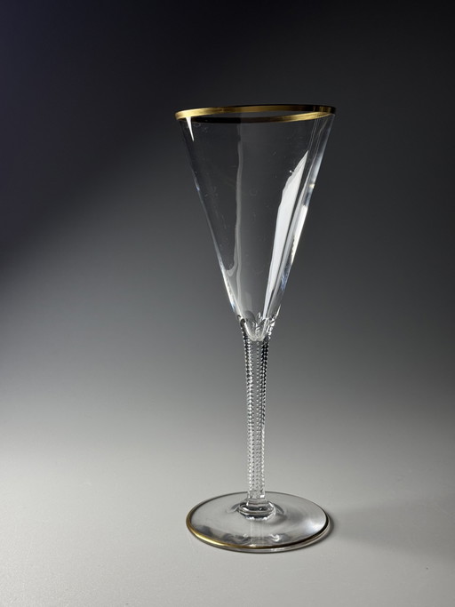 Josephinenhütte “Josephine” Champagne Glasses, Gold Rim, circa 1900 (Set of 6)