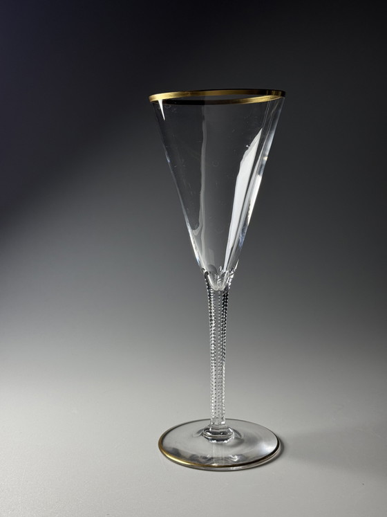 Image 1 of Josephinenhütte “Josephine” Champagne Glasses, Gold Rim, circa 1900 (Set of 6)