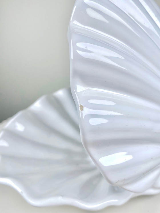 Image 1 of Vintage witte mosselschelp / oester tafellamp - 1970s-80s Mid Century Modern Home Decor Verlichting