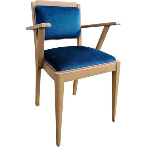 Poltrona Vintage Bridge art deco in velluto blu anatra