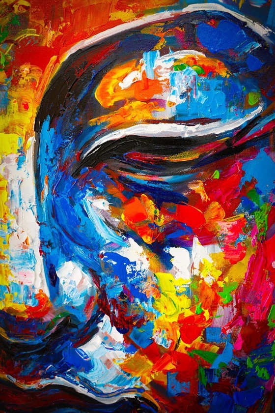 Image 1 of Unique hand-painted Buddha painting “Awakening” – Seksak Jaichumchen – 80×100 cm