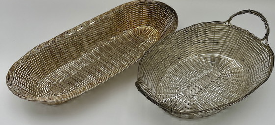 Image 1 of 2 cestini vintage in metallo, delicatamente intrecciati a mano