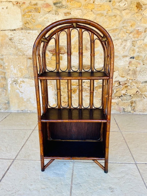 Image 1 of Vintage plank van bamboe en rotan met 2 verdiepingen en opbergruimte, jaren 1960