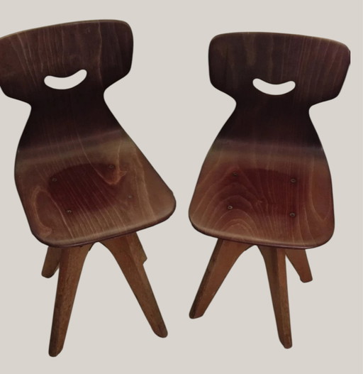 Designklassieker: Set van 2 Pagholz kinderdraaistoelen van Adam Stegner (jaren 50)

