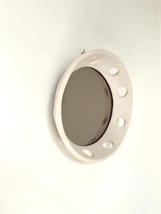 Image 1 of French contemporary ceramic mirror, "Tondo" by Renzo Maar