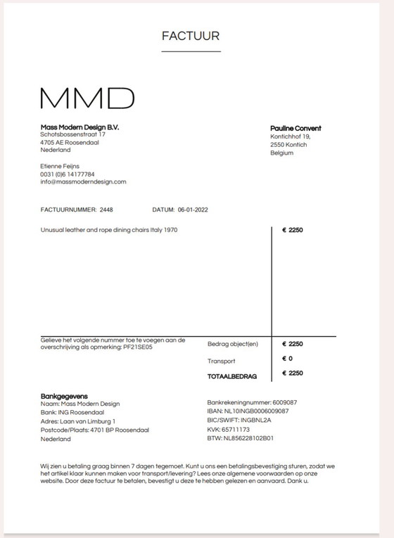 Image 1 of Ungewöhnliche Esszimmerstühle aus Leder und Seilen Italien 1970